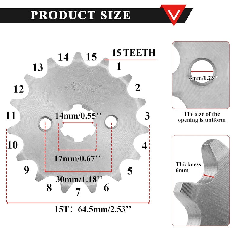 PRO BAT 420 15T 17mm Front Engine Sprocket 125cc 140cc 150cc 160cc TaoTao Loncin Lifan Zongshen Roketa Coolster Sunl Chinese ATV Quad Dirt Pit Mini Bike Go Kart - Image 2